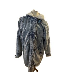 VINTAGE Weathered Blues Denim Jacket sz 10 acid wash sherpa